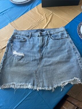 Calvin Klein Jeans Light Blue Distressed Denim Mini Skirt